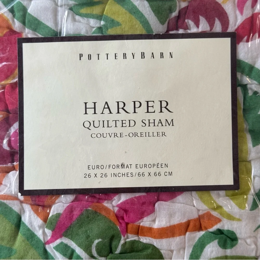 Pottery Barn Harper Quilted Sham 26x26 Euro Sham Multicolor Tropical Floral NEW